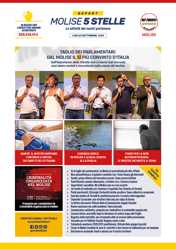 Copertina Report M5S Molise Luglio/Settembre 2020